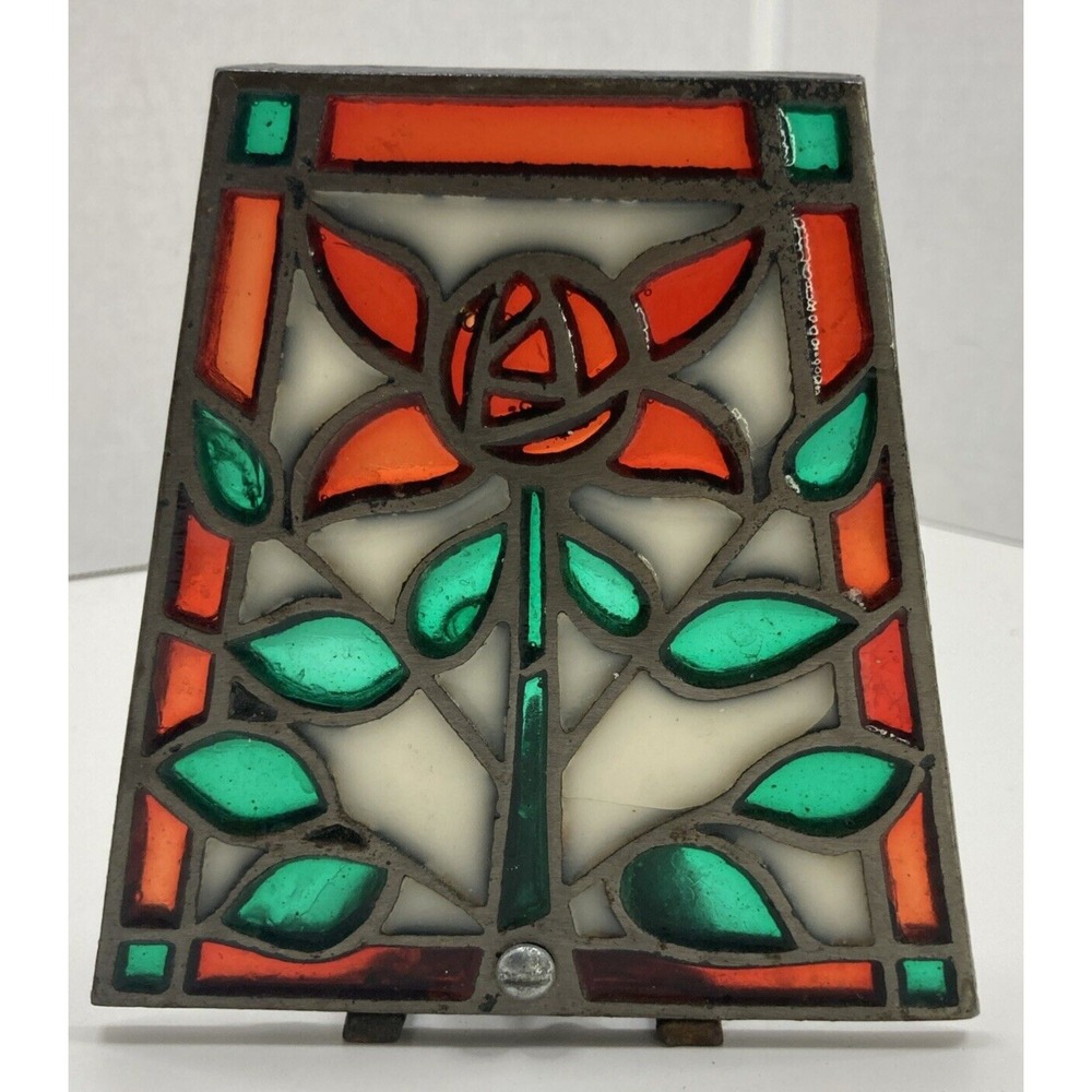 Vtg Cast Iron Stained Glass‎ Valentine Rose Flower Sun Catcher Votive Holder